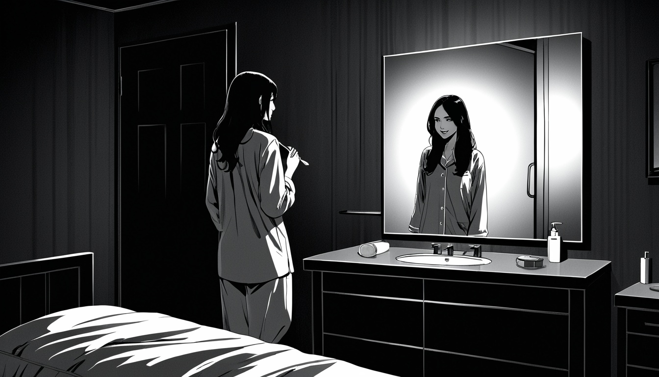 A young woman discovers that her mirror image has a